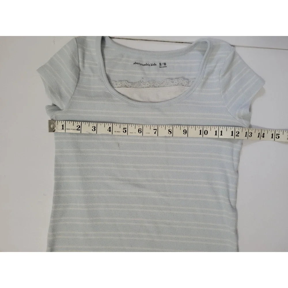 Abercrombie Kids Girls 9/10 Blue Striped Lace Trim Short Sleeve Top Y2K